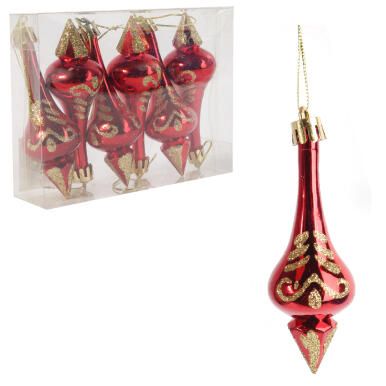 Zestaw 6 bombek plastikowych sopli 10 cm czerwone