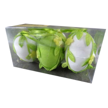 Komplet 6 jajek z naklejonymi materiałowymi motywami kwiatów i liści w kolorze zielonym