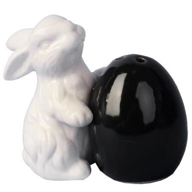 ZAJĄC Z JAJKIEM CERAMICZNA SOLNICZKA PIEPRZNICZKA ZESTAW CZARNY