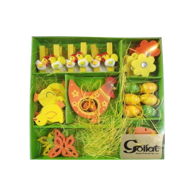 Komplet 13 Wielkanocnych Ozdób Drewnianych do Zawieszenia 16x17cm