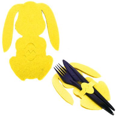 Etui na sztućce z filcu 2 szt- Zajączek Wielkanocny żółty