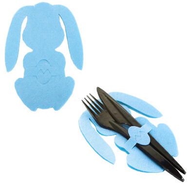 Etui na sztućce z filcu 2 szt- Zajączek Wielkanocny niebieski