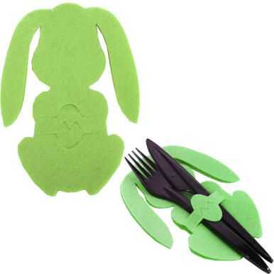 Etui na sztućce z filcu 2 szt- Zajączek Wielkanocny zielony