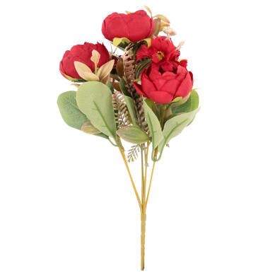 BUKIET 7 GAŁĄZEK Z PIWONIAMI I MARGARETKAMI 30 CM KOLOR CZERWONY