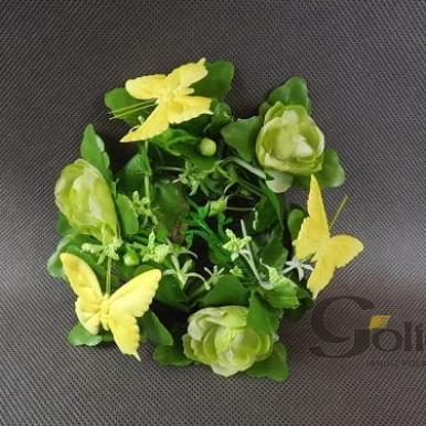 Stroik na świecę Zielony Ogród z żółtymi motylkami, średnica 8cm, Wysokość 15cm