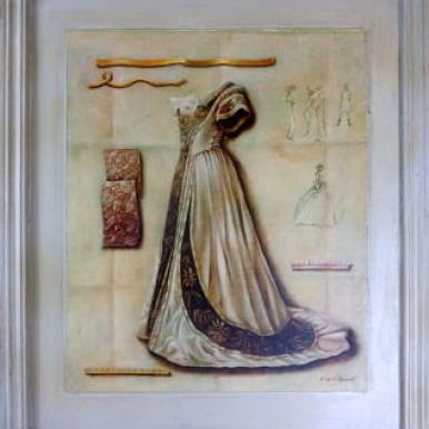 Obraz z kolekcji Suknie, kremowa suknia, efekt postarzania, 41x48 cm