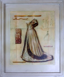 Obraz z kolekcji Suknie, kremowa suknia, efekt postarzania, 41x48 cm