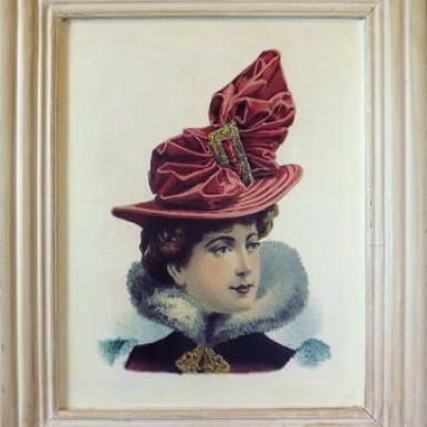 Obraz vintage 'Kobieta w Czerwonym Kapeluszu' - 32 x 38 cm - część serii