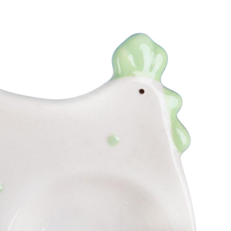 Ceramiczny Talerzyk-Podstawka na Sól i Pieprz Kura Wielkanocna w Zielone Kropki