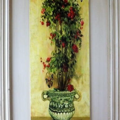 Kompozycja Kwiatów w Donicy 2 z Efektem Postarzania, Obraz 30 x 56 cm - Część 1 z 2 w Serii