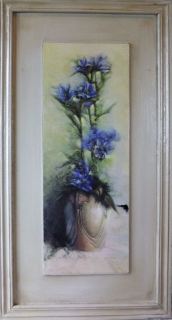 Obraz kompozycja granatowych kwiatów w wazonie 30 x 56 cm