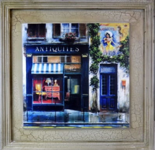 Obraz postarzany paryski sklep z antykami 38x38 cm