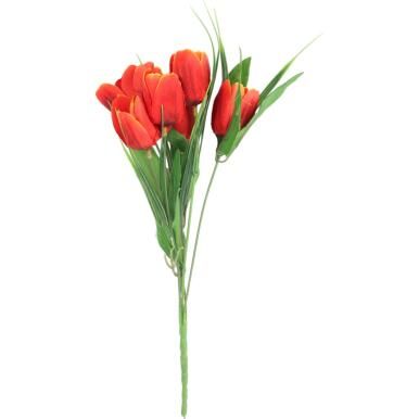 Bukiet 6 TULIPANÓW z trawką 34 cm POMARAŃCZOWY