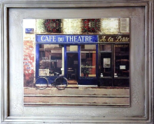 Obraz Paryski Sklepik w Kolorze Niebieskim z Efektem Postarzania 46x56 cm
