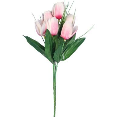 Bukiet 6 TULIPANÓW z trawką 34 cm JASNO RÓŻOWY
