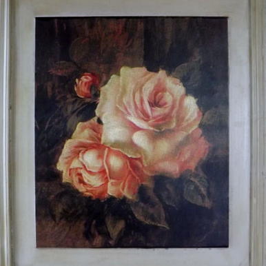 Postarzany Obraz Róży Serii Trzech, Biało-Różowy, 46x56 cm