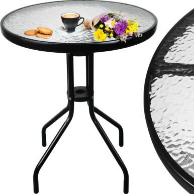 STOLIK OKRĄGŁY BISTRO OGRODOWY SZKLANY BALKONOWY 60 cm