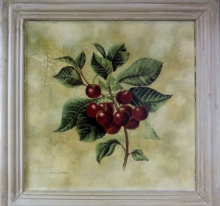 Obraz Owocowy Motyw: Wiśniowa Gałązka 41 x 41 cm z Efektem Postarzania