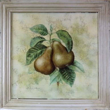 Postarzany obraz przedstawiający gruszkę na gałązce 41 x 41 cm