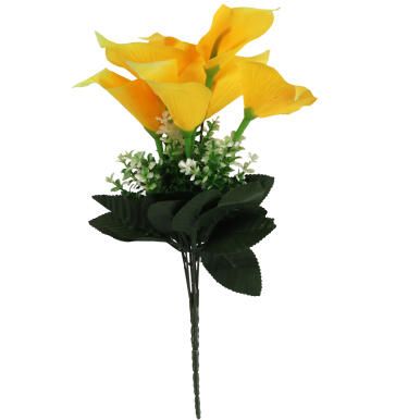 Bukiet 7 CALLI z bukszpanem 37 cm ŻÓŁTY
