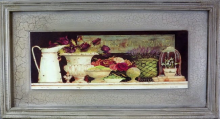 Obraz postarzany kwiaty z dzbankami 30 x 56 cm
