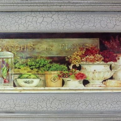 Obraz Dzbanki z Kwiatami o Efekcie Postarzania 30 x 56 cm - Seria Dwoje