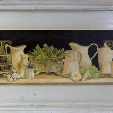 Postarzany Obraz z Dzbankami na Czarnym Tle 30 x 56 cm - Część Serii