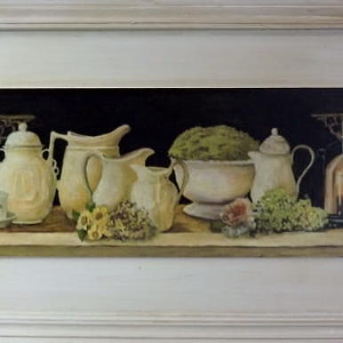 Postarzany Obraz z Dzbankami i Kwiatami 30 x 56 cm - Część Serii (1 z 2)