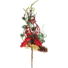 PIK Z JARZĘBINĄ I SZYSZKĄ GAŁĄZKA 33 CM czerwona