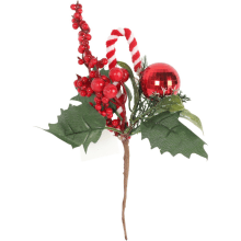 PIK GAŁĄZKA ozdobna z laską i bombką 24 CM czerwona