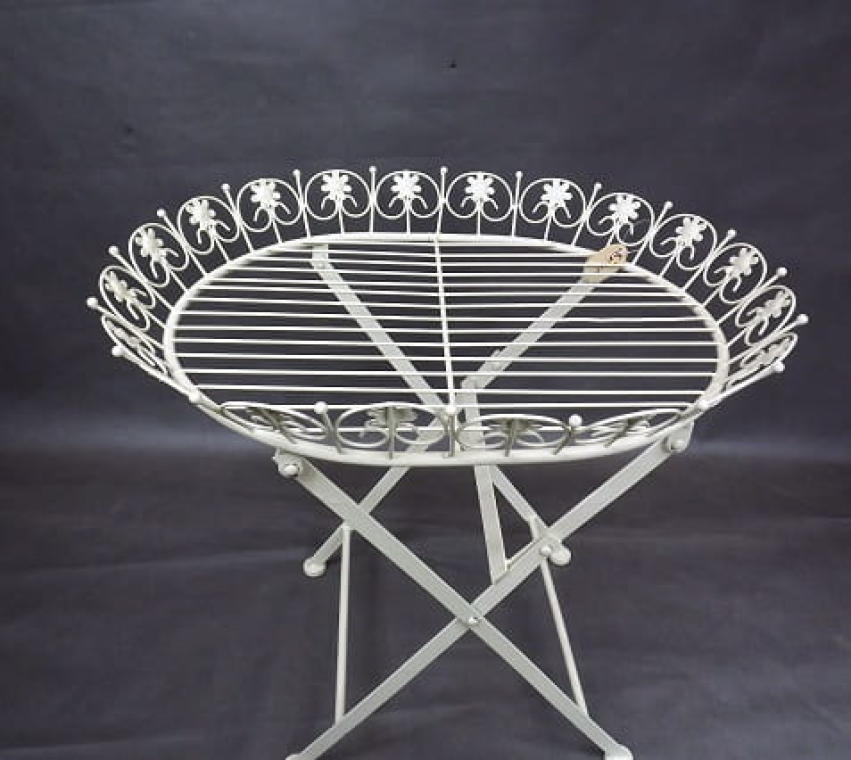 Metaloplastyczny Stolik w Stylu Prowansalskim, Kolor Kremowy, Składany, Owalny