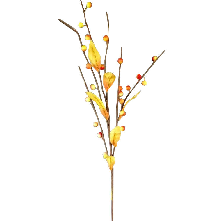 Gałązka z pomarańczowymi kulkami i liśćmi jesiennymi