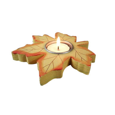 Drewniany Świecznik w Kształcie Jesiennego Liścia - Kolor Pomarańczowy