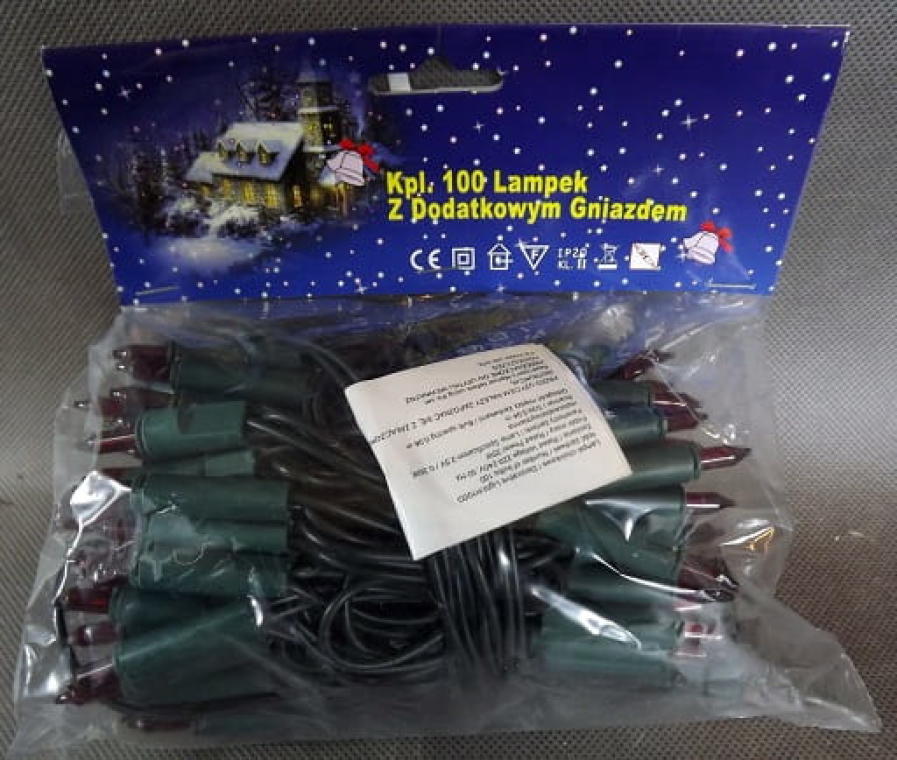 Czerwone Lampki Choinkowe 100L z Dodatkowym Gniazdem i Zielonym Kablem 220V-240V, Długość 6.5m