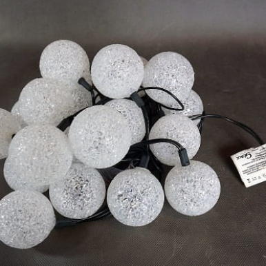 Zestaw 20 Białych Lamp Choinkowych w Kształcie Kulek na Zielonym Kablu, 220-240V, Długość 4.6m