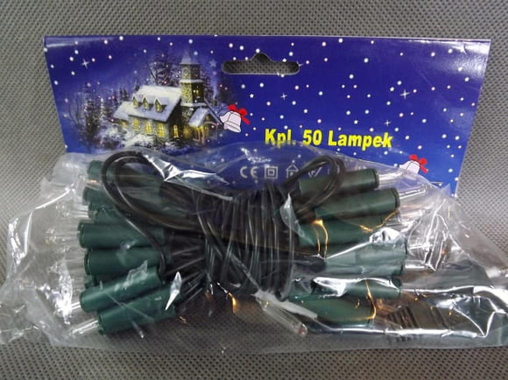 Białe Lampki Choinkowe na Zielonym Kablu - 50 Sztuk, Długość 2.6m, Zasilanie Sieciowe