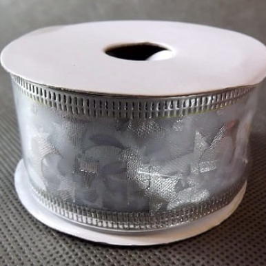 Srebrna Wstążka Dekoracyjna na Szpuli, Szerokość 4cm, Długość 270cm