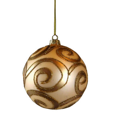 Bombka Szklana Kremowa ze Złotą Dekoracją, 9cm