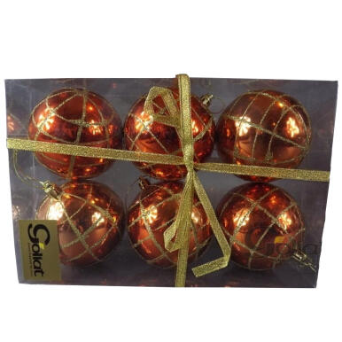 Komplet 6 Dekoracyjnych Bombek Plastikowych Pomarańczowych 80mm