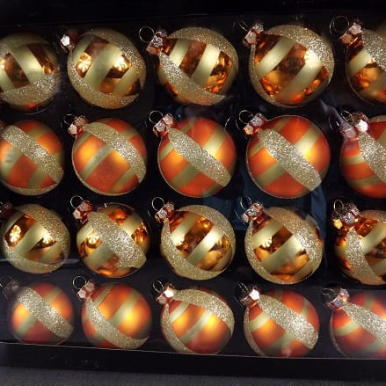 Komplet 20 Pomarańczowych Bombek Szklanych w Czarnym Kartoniku, Średnica 6 cm