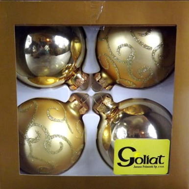 Komplet 6 Dekorowanych Bombek Świątecznych 80mm - Złote i Fioletowe, Matowe i Błyszczące.