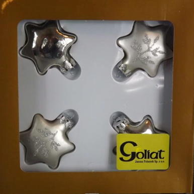 Komplet 4 Srebrnych Bombek Szklanych w Kształcie Gwiazd