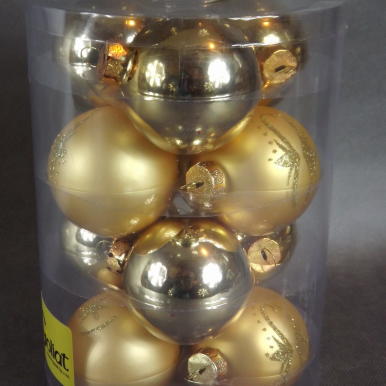 Zestaw 12 Złotych Bombek Szklanych o Średnicy 6cm w Boksie PVC