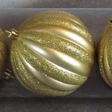 Kpl. 5 Złotych Bombek Prążkowanych 100mm z Brokatem w Tubie