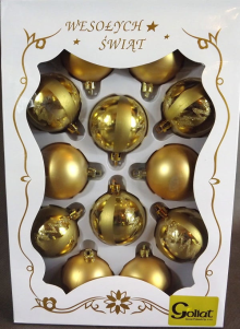 Komplet 12 bombek plastikowych złotych w paski