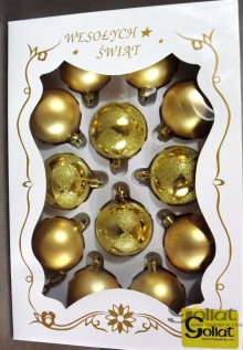 Komplet 12 bombek plastikowych złotych w kratę