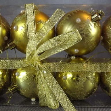 Zestaw 8 Złotych Bombek Plastikowych z Perłami o Średnicy 60mm