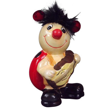 Czerwona Ceramiczna Figurka Biedronka ze Skrzypcami i Ruchomymi Cz&oacute;łkami 13x8 cm