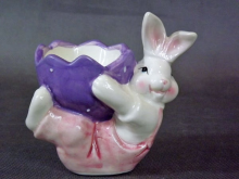 Ceramiczny Zajączek - Podstawka na Jajko w Kolorze Różowo-Fioletowym