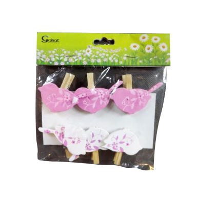 Zestaw Wrzosowo-Białych Ptasiowych Klamerek Dekoracyjnych